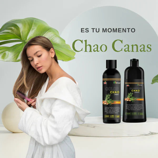 💥¡OFERTA EXCLUSIVA COMBO 2025 💥 CHAO CANAS 3 EN 1!💥 Shampoo Chao Canas 2025 +  Tratamiento Chao Canas  2025 | Recupera tu Color Natural, Rejuvenece tu Cabello y Olvídate de las Canas para Siempre ✨🛒
