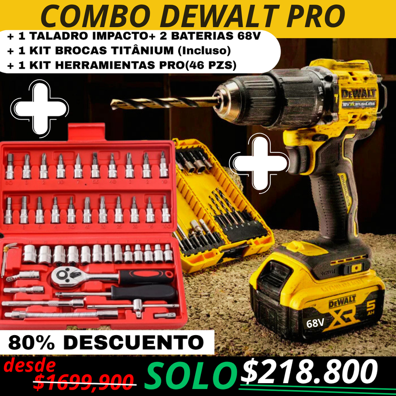 🔥 ¡COMBO PRO DEWALT 2025 – EDICIÓN LIMITADA! Taladro  Impacto + 2 Baterías Power 2.0 + 46 Herramientas de Alto Rendimiento 🎁 ¡Incluye Kit de Brocas Titanium GRATIS solo por HOY! ⏳ ¡Oferta por tiempo limitado – Paga al recibir!